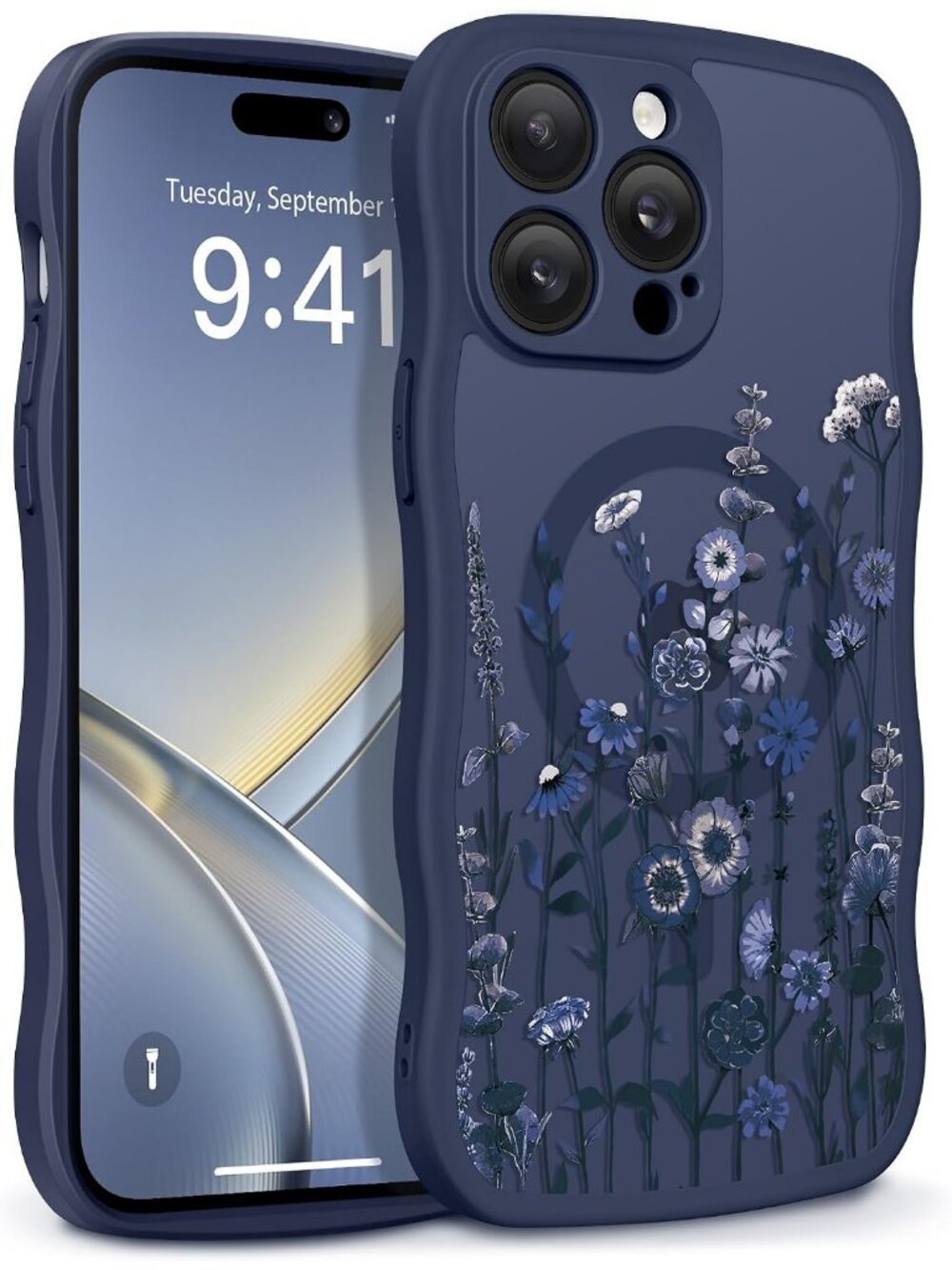 iPhone 14 Pro Floratopia/Blue Compatible with MagSafe Floral Translucent Case